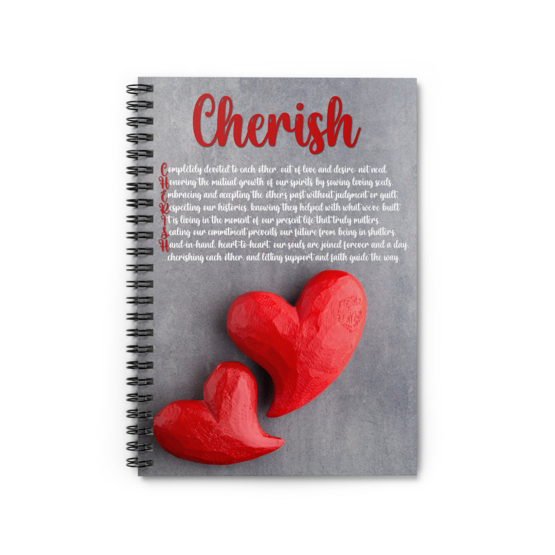 Cherish Acrostic Poem Spiral Notebook - Red Wooden Hearts