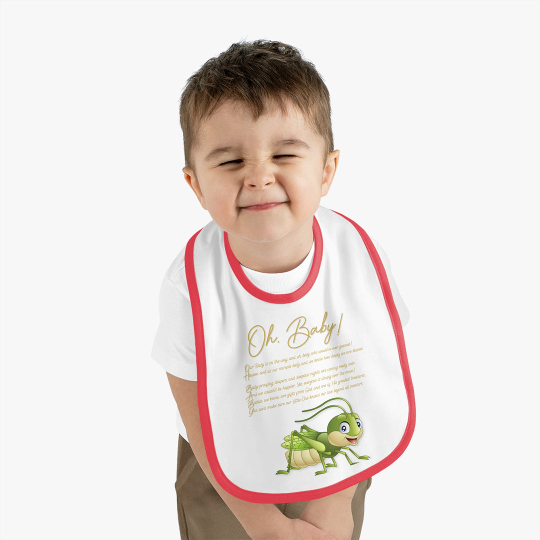 "Oh, Baby!" Acrostic Poem Contrast Trim Jersey Bib -Grasshopper