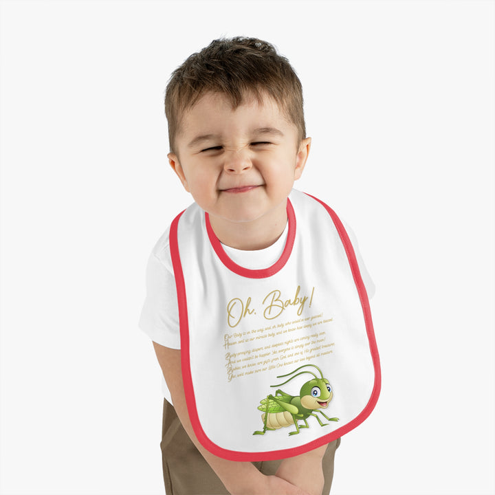 "Oh, Baby!" Acrostic Poem Contrast Trim Jersey Bib -Grasshopper