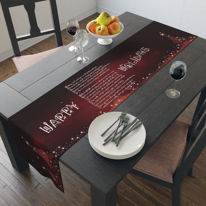 Happy Holidays Acrostic Poem Table Runner - Burgandy