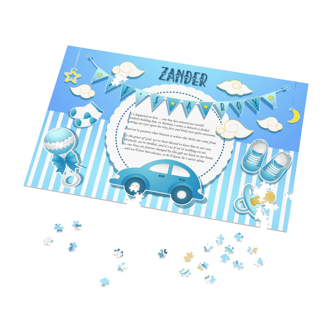 It's a Boy Acrostic Poem Puzzle - Blue Stripes - Tin Box - Personalized