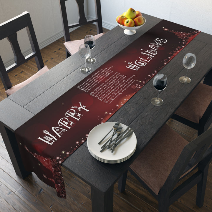 Happy Holidays Acrostic Poem Table Runner - Burgandy