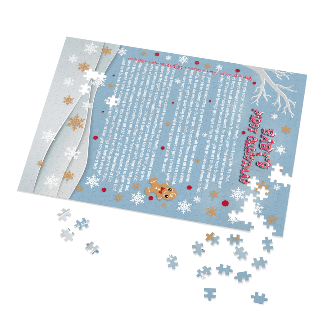 Baby's First Christmas Acrostic Poem Jigsaw Puzzle - Gingerbread - Blue - Tin Box