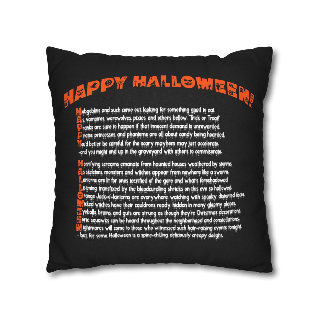 "Happy Halloween" Acrostic Poem Square Pillow Cover - Creepy Pumpkin