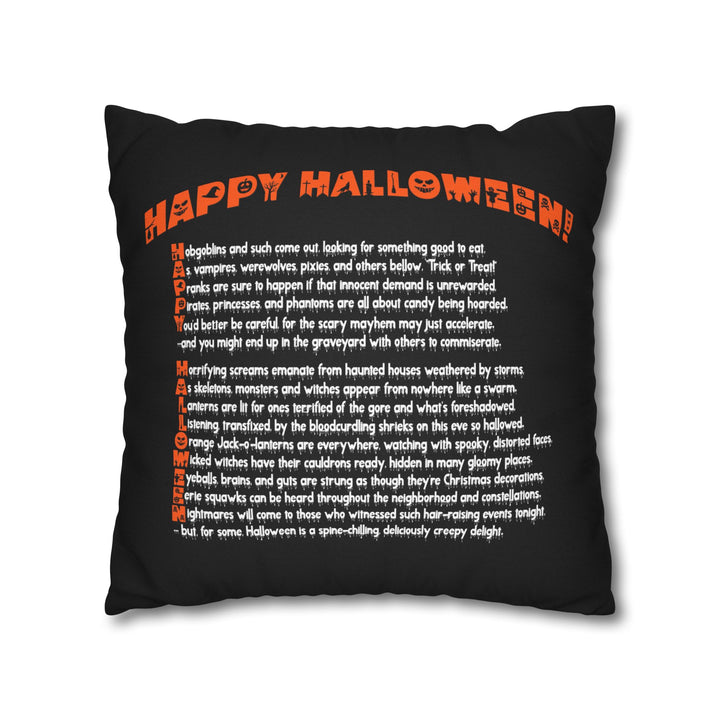 "Happy Halloween" Acrostic Poem Square Pillow Cover - Creepy Pumpkin