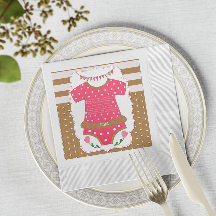 It's a Girl Baby Shower Coined Napkins - Cute Baby Bodysuit - Personalized