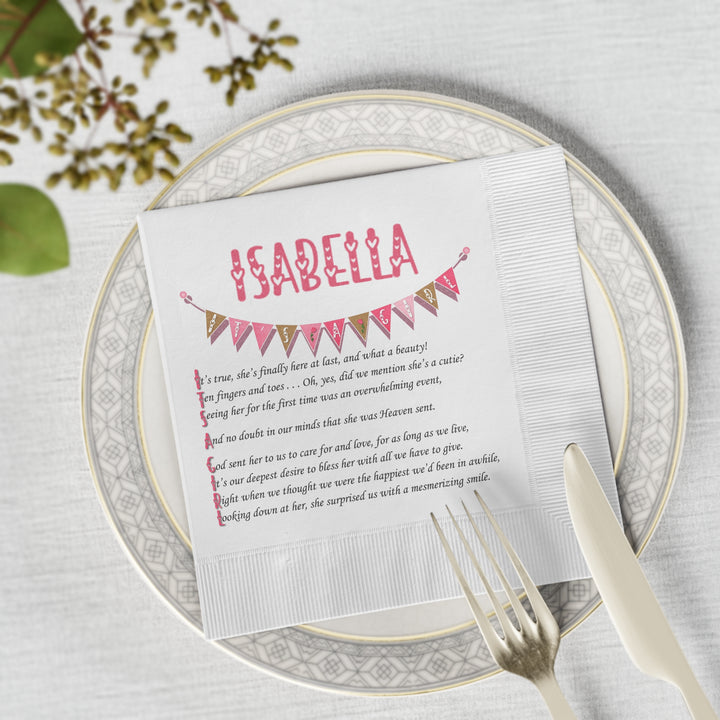 "It's a Girl" White Coined Napkins Baby Shower Napkins - Personalized
