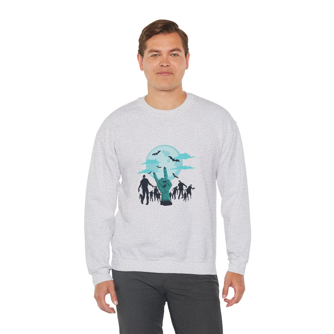 Happy Halloween Acrostic Poem Sweatshirt - "Rock On" Hand and Zombies