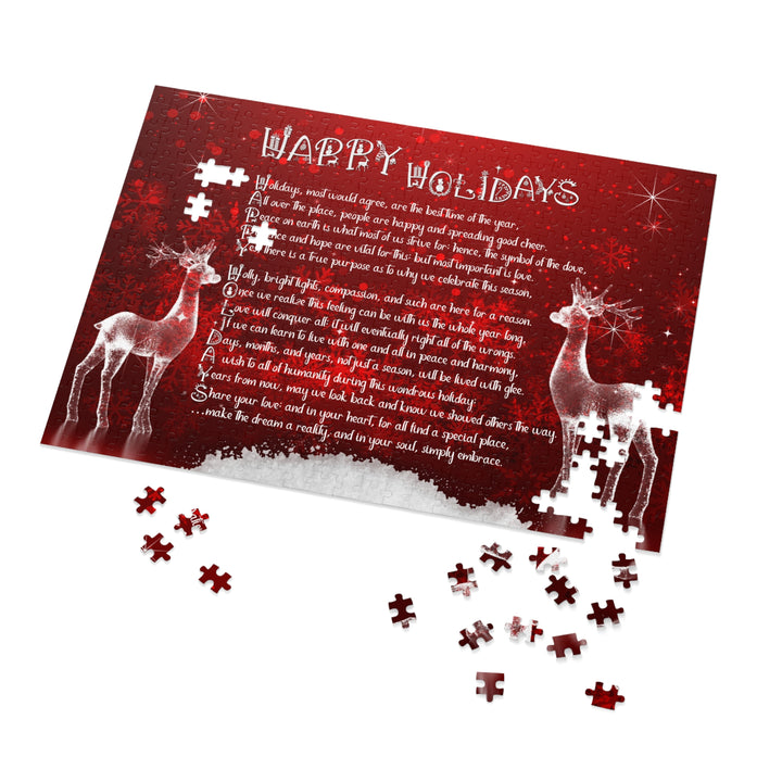 Happy Holidays Acrostic Poem Puzzle - Deer and Snow - Tin Box