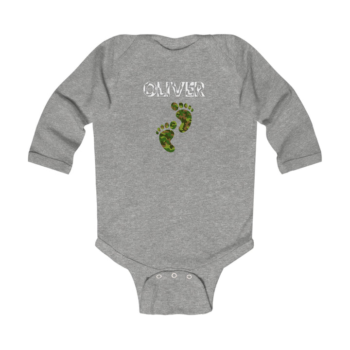 Baby Feet Acrostic Poem Infant Long Sleeve Bodysuit - Camo - Personalized