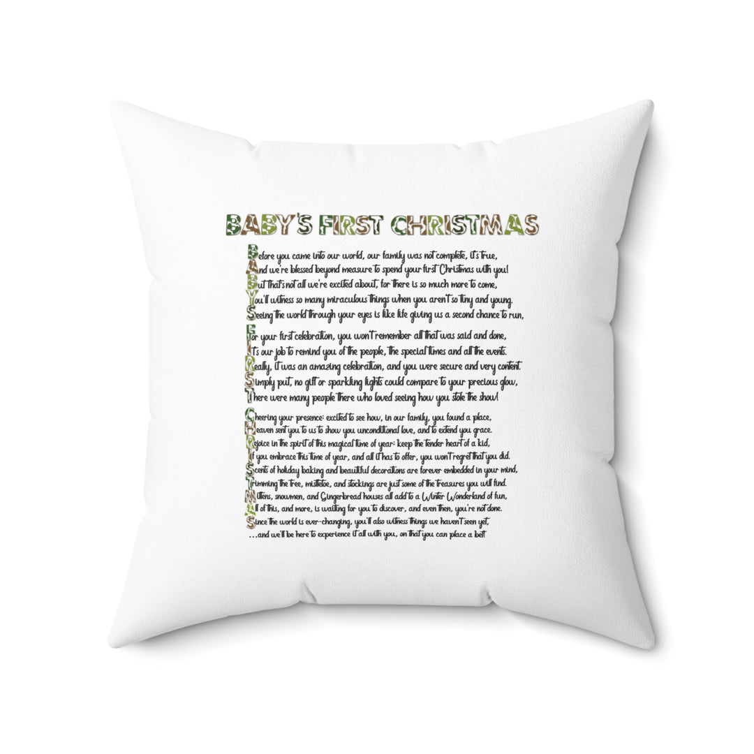 "Baby's First Christmas" Acrostic Poem Pillow - Camo Elf Shoe - No Personalization