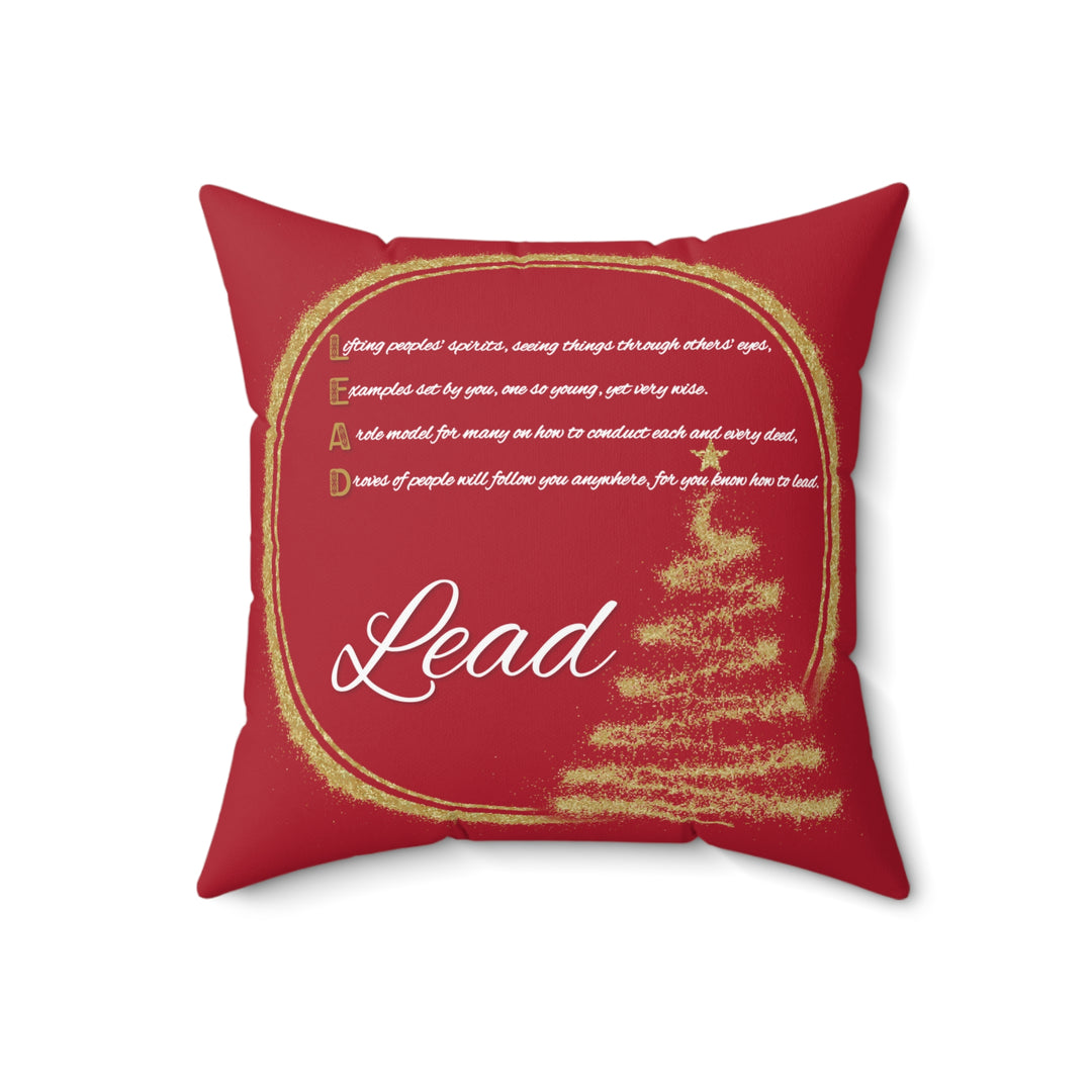 "Lead" Acrostic Poem Pillow from "Learn, Lead, Believe" Collection - Red