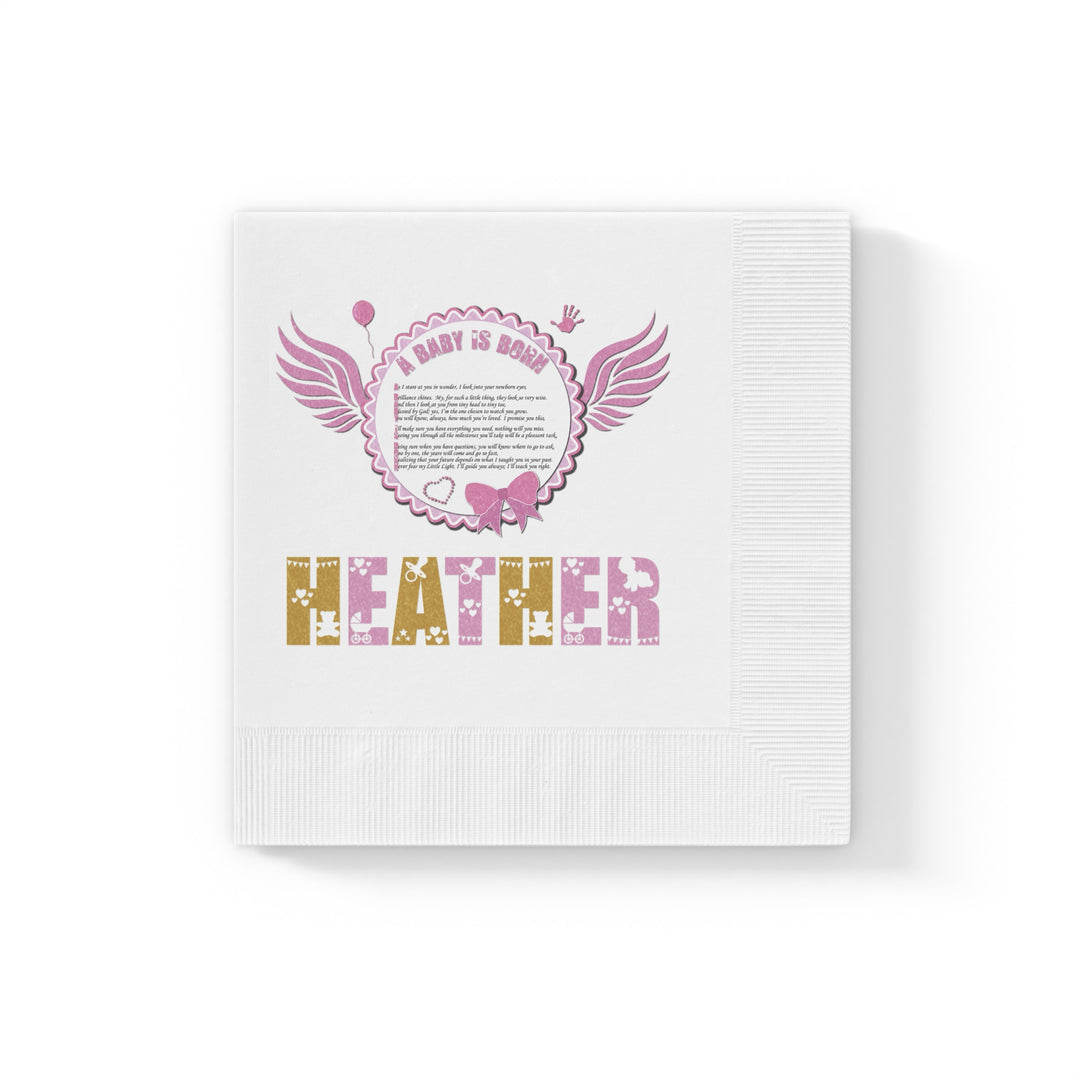 A Baby is Born Baby Shower Coined Napkins - Pink Wings - Personalized