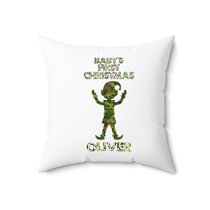 "Baby's First Christmas" Acrostic Poem Pillow - Camo Elf - Personalized