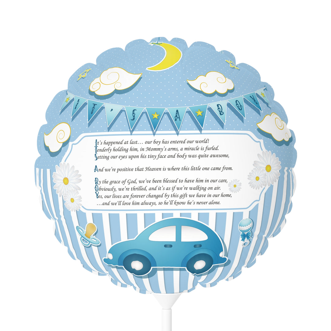 It's a Boy 11" Acrostic Poem Balloon  -  Stripes-Car No Personalization