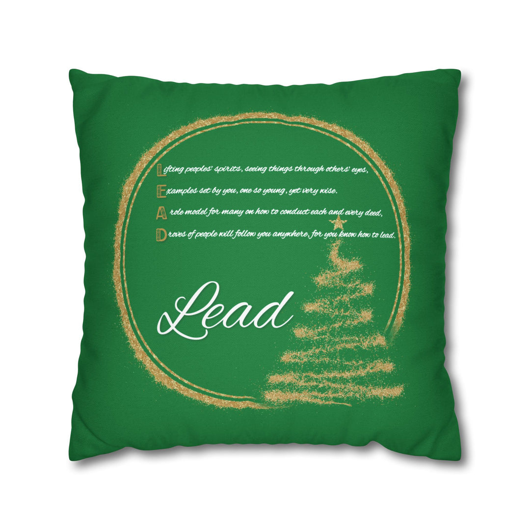 "Lead" Acrostic Poem Pillow Cover from "Learn, Lead, Believe" Collection - Green