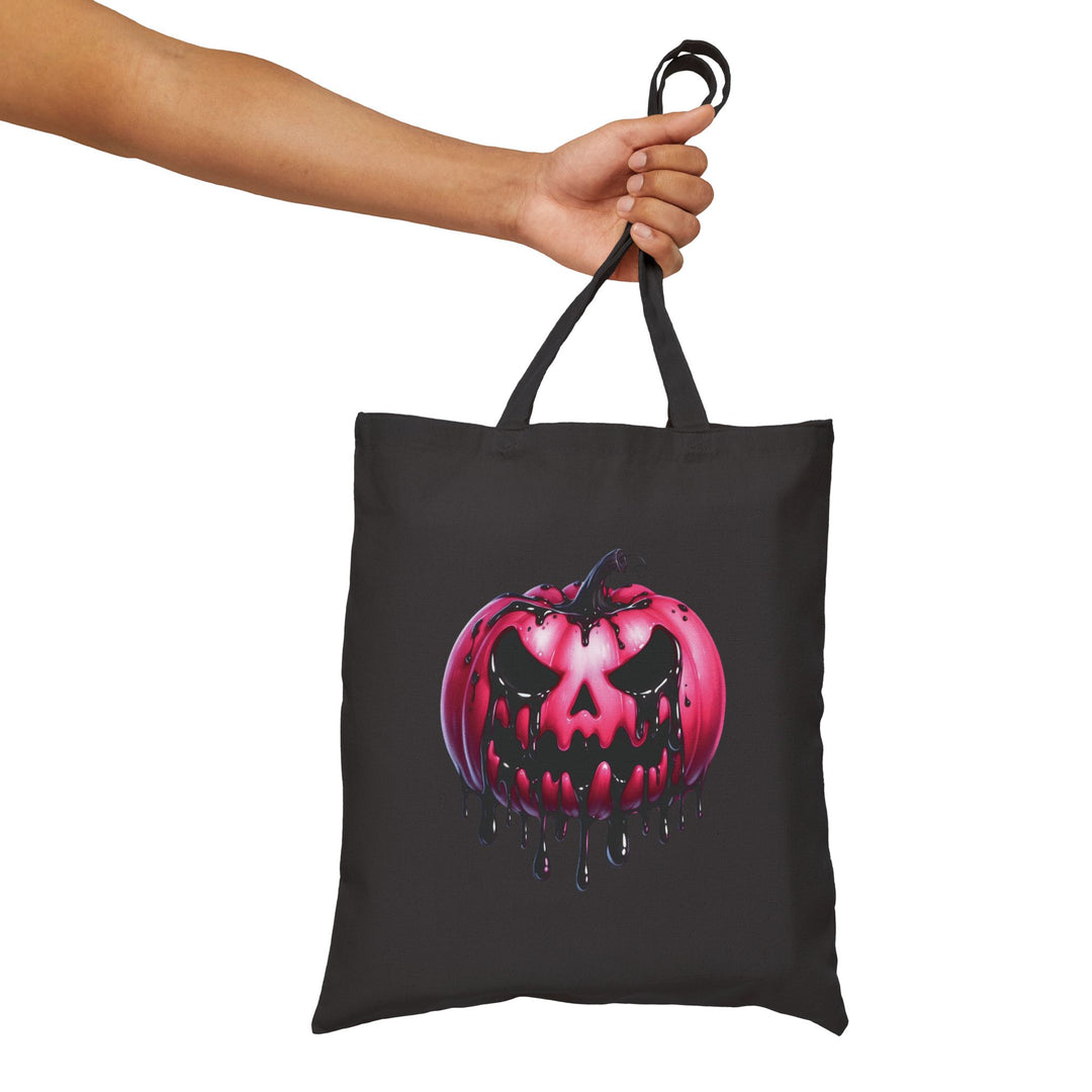 Happy Halloween Acrostic Poem Canvas Candy Tote Bag - Creepy Pink Pumpkin - No Personalization