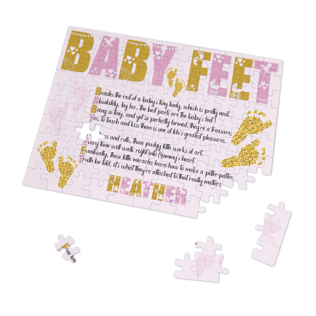 Baby Feet Acrostic Poem Puzzle - Pink and Gold - Tin Box - Personalized