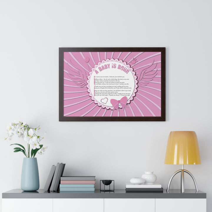 Baby Steps Acrostic Poem Framed Print "A Baby is Born" - Pink