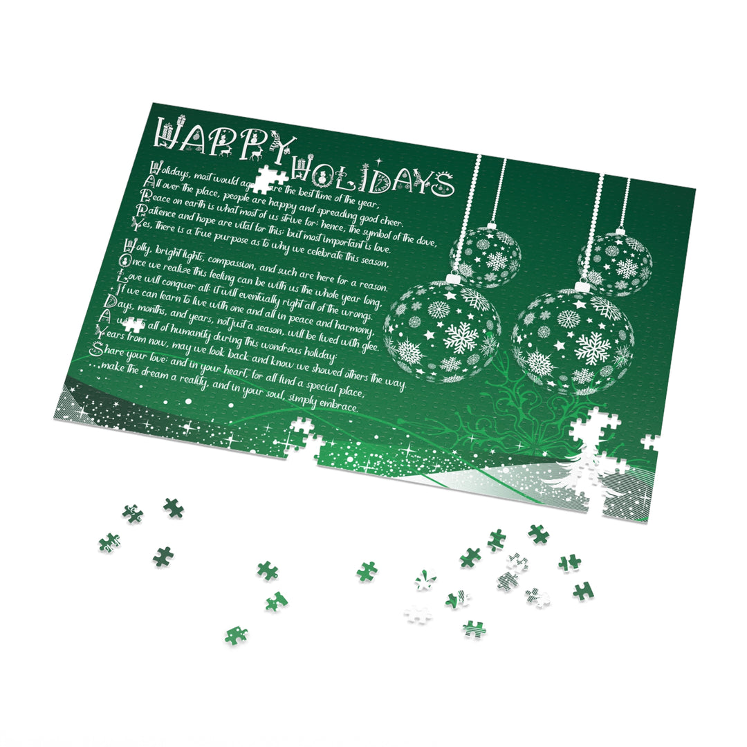 Happy Holidays Acrostic Poem Puzzle - Ornaments-Green - Tin Box