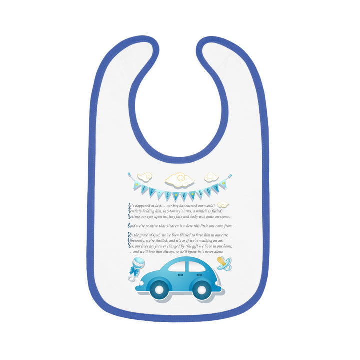 "It's a Boy" Acrostic Poem  Contrast Trim Jersey Bib - Contrast Trim Jersey Bib - Banner-Car