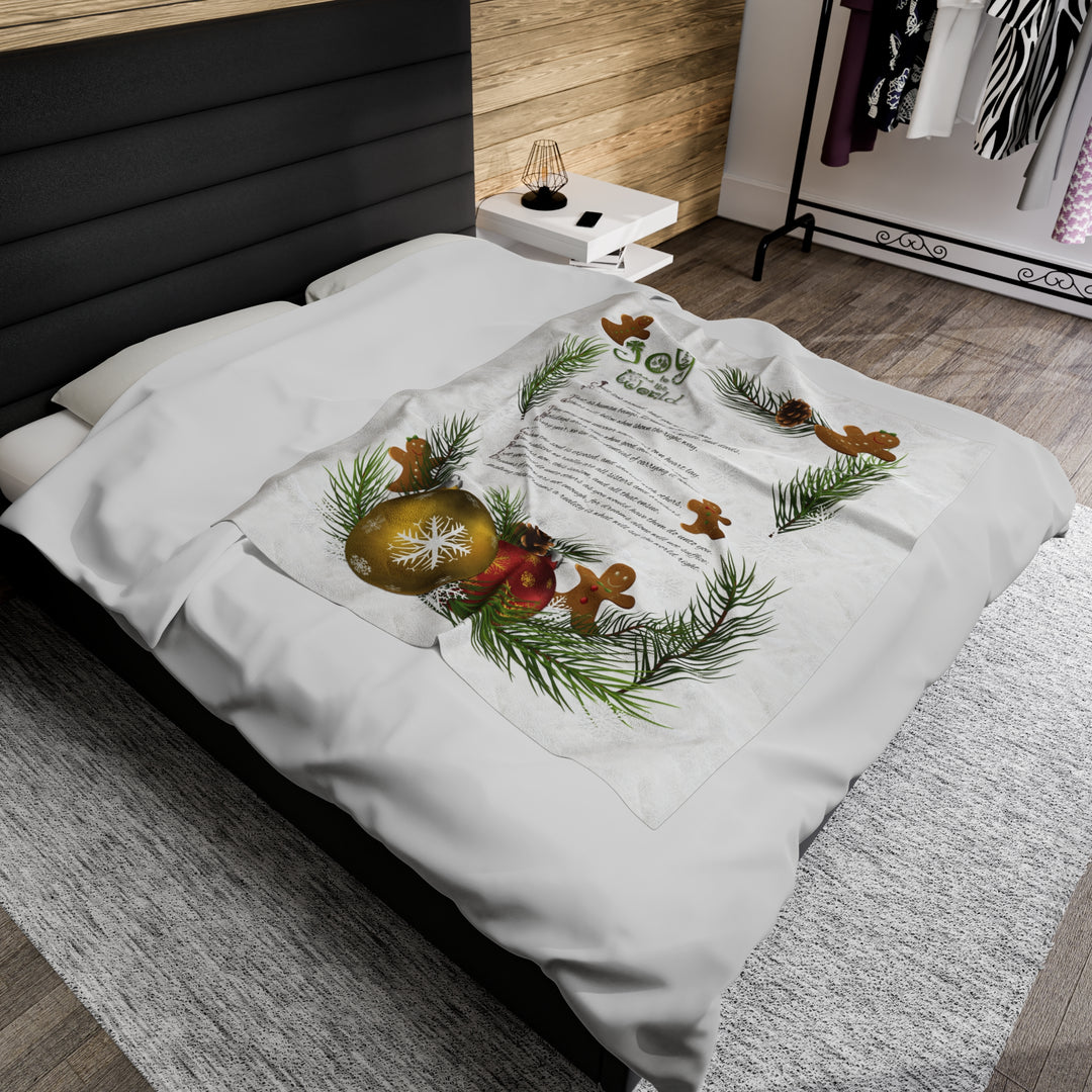 It's Just a Phrase Velveteen Plush Blanket - Gingerbread Design with Acrostic Poem "Joy to the World" - Gingerbread