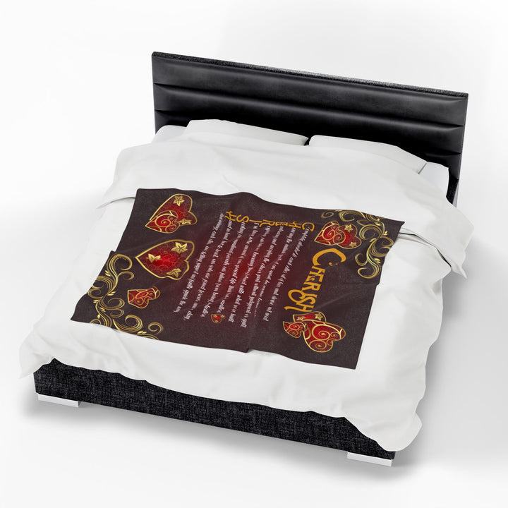 Cherish Acrostic Poem Velveteen Plush Blanket - Hearts