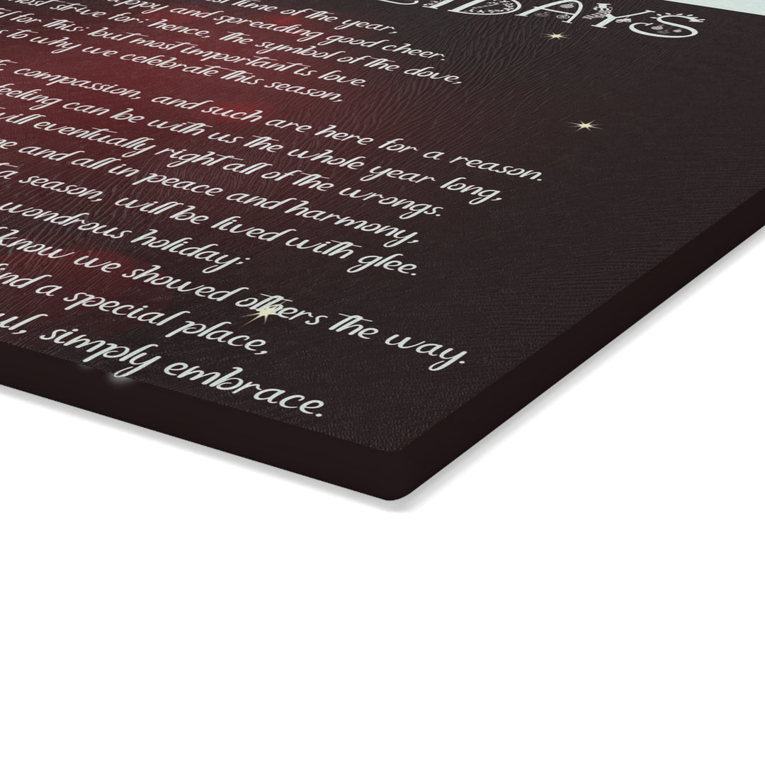 Happy Holidays Acrostic Poem Glass Cutting Board - Burgandy