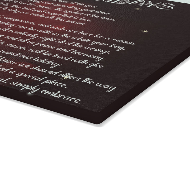 Happy Holidays Acrostic Poem Glass Cutting Board - Burgandy