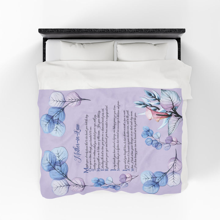 Mother-in-Law Acrostic Poem Velveteen Plush Blanket - Transparent Flowers