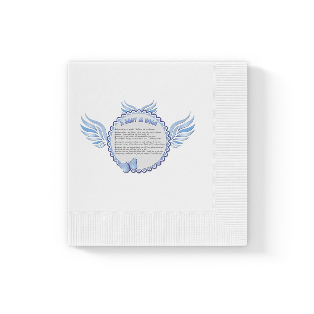 A Baby is Born Baby Shower Coined Napkins - Blue Wings