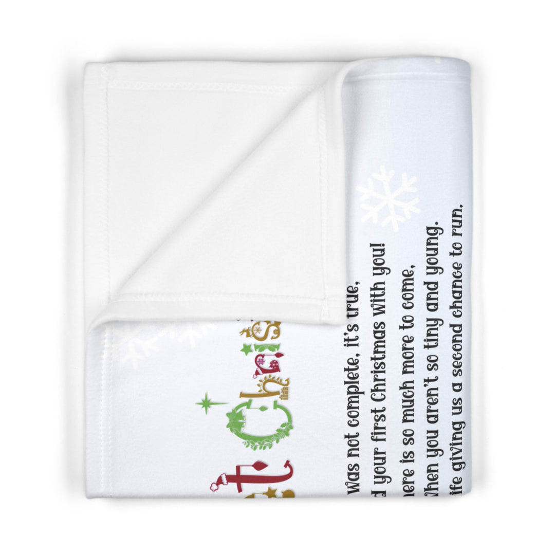 Baby's First Christmas Acrostic Poem Baby Blanket - Blue - Penguins