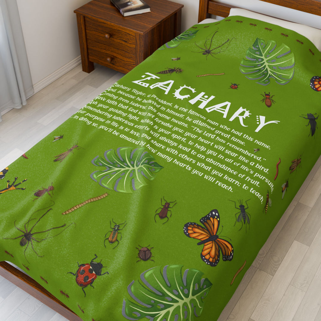 Namesakes Acrostic Poem Velveteen Plush Blanket - Bug Design