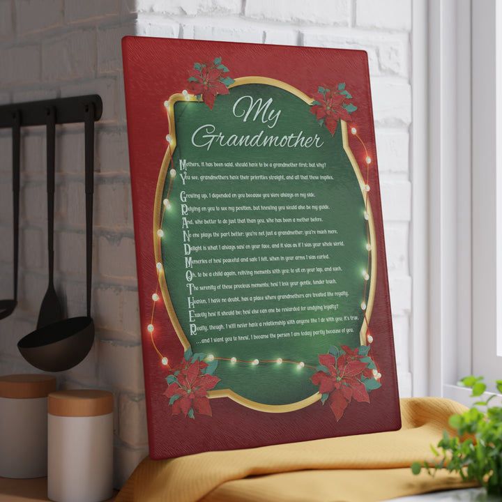 My Grandmother Acrostic Poem Glass Cutting Board - Poinsettias