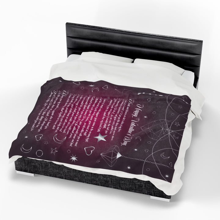 "Happy Valentine's Day" Acrostic Poem Velveteen Plush Blanket - Hearts-Stars