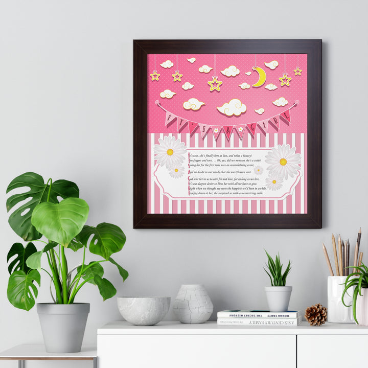Baby Steps "It's a Girl" Framed Print - Pink Stripes -No Personalization