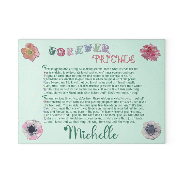 Forever Friends Acrostic Poem Glass Cutting Board - Flowers - Personalized