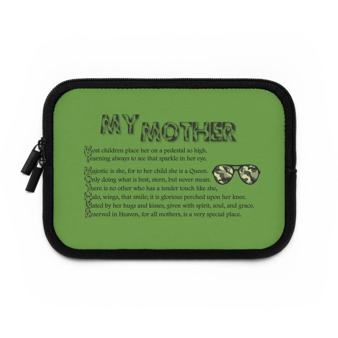 My Mother Acrostic Poem Neoprene Laptop Sleeve - Solid Black Back - Camo