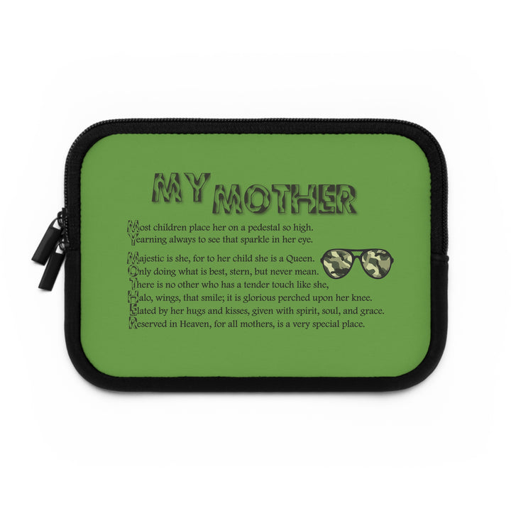 My Mother Acrostic Poem Neoprene Laptop Sleeve - Solid Black Back - Camo