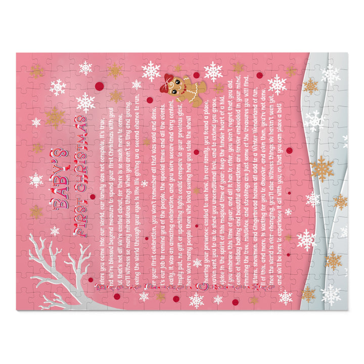 Baby's First Christmas Acrostic Poem Jigsaw Puzzle - Gingerbread - Pink - Tin Box