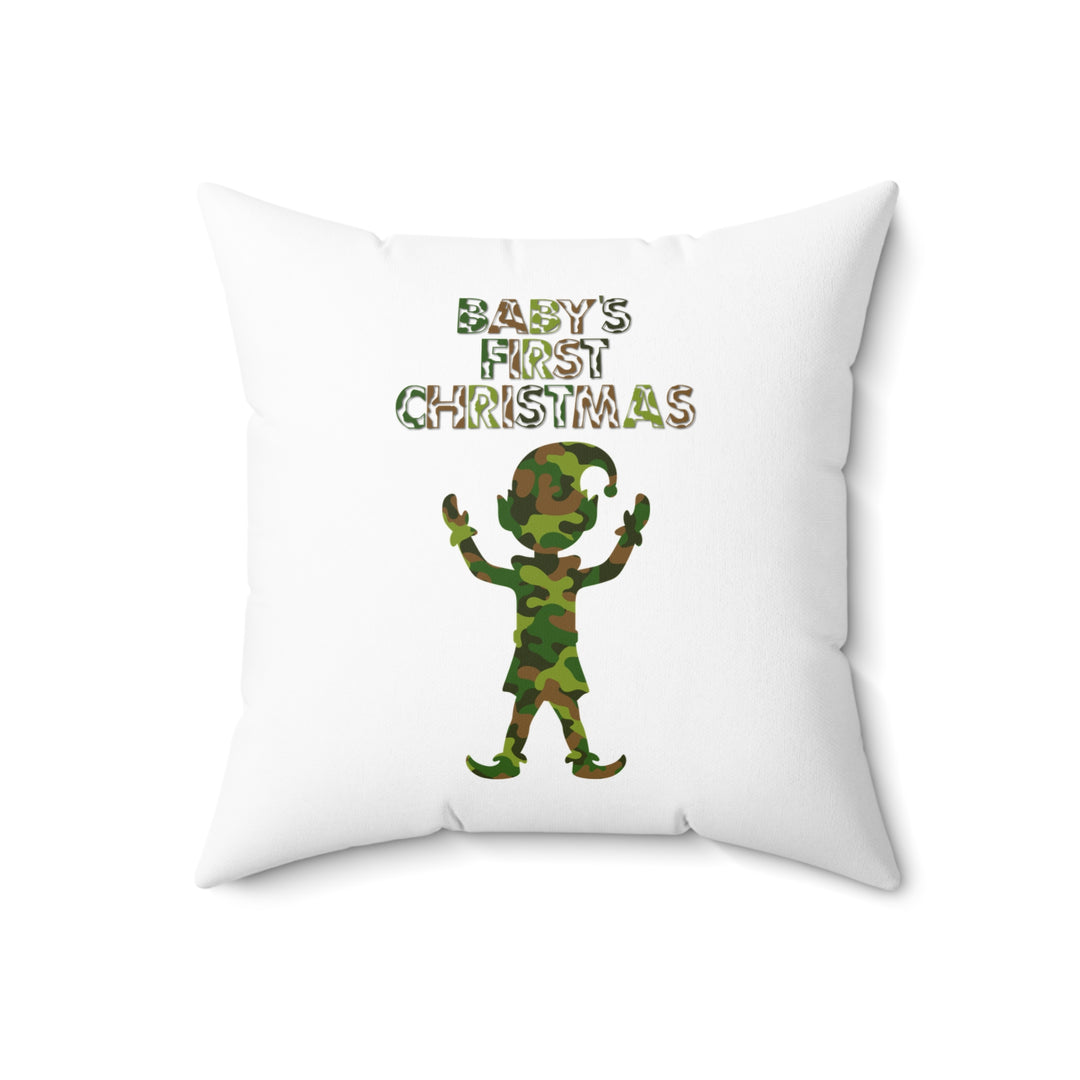 "Baby's First Christmas" Acrostic Poem Pillow - Camo Elf - No Personalization