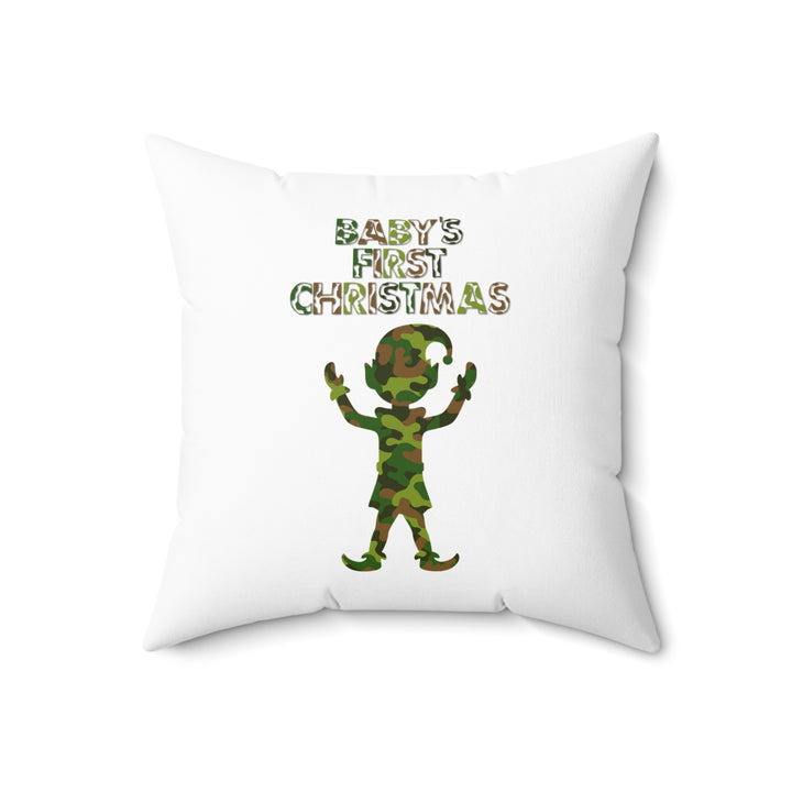 "Baby's First Christmas" Acrostic Poem Pillow - Camo Elf - No Personalization