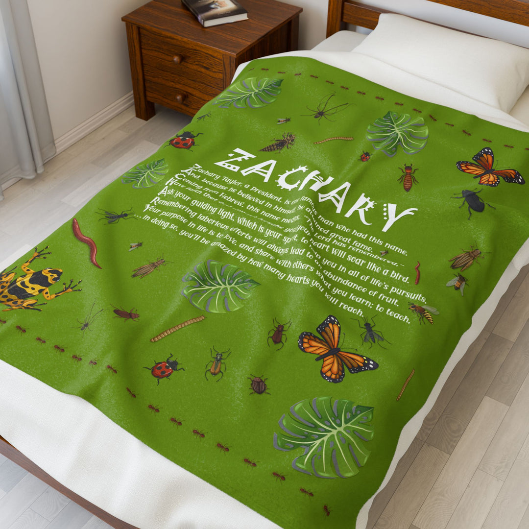 Namesakes Acrostic Poem Velveteen Plush Blanket - Bug Design