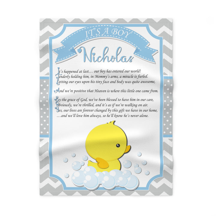 It's a Boy Acrostic Poem Baby Blanket - Ducky - Personalized