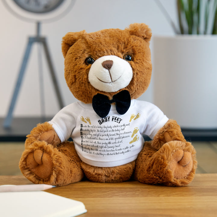 Baby Steps Teddy Bear with T-Shirt - Baby Feet - Gold