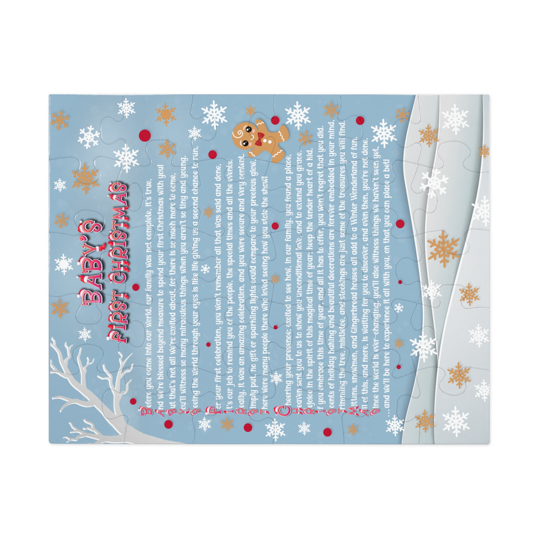 Baby's First Christmas Acrostic Poem Puzzle - Gingerbread - Blue - Tin Box