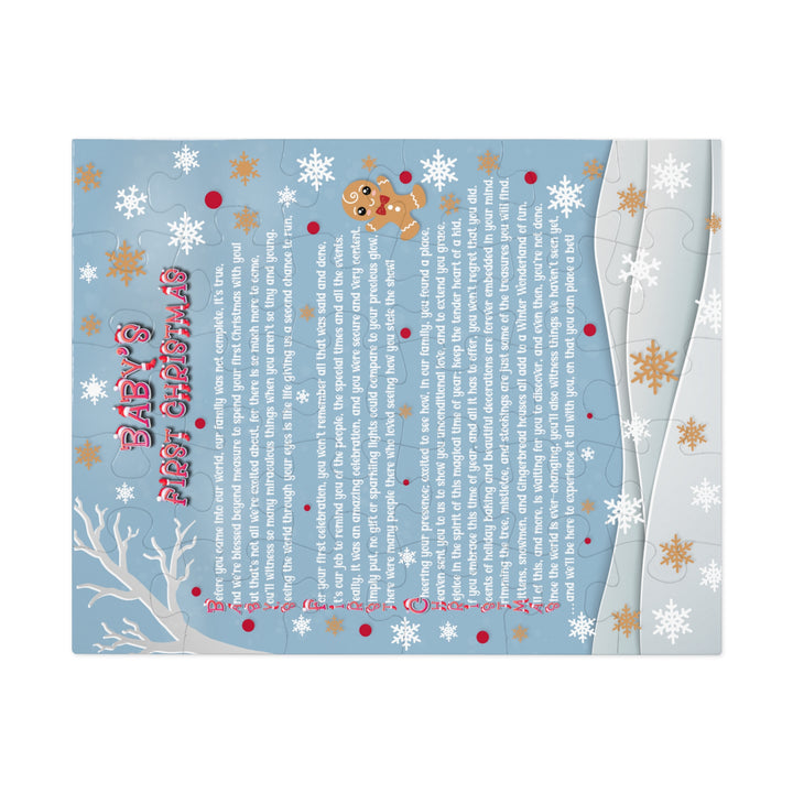 Baby's First Christmas Acrostic Poem Puzzle - Gingerbread - Blue - Tin Box