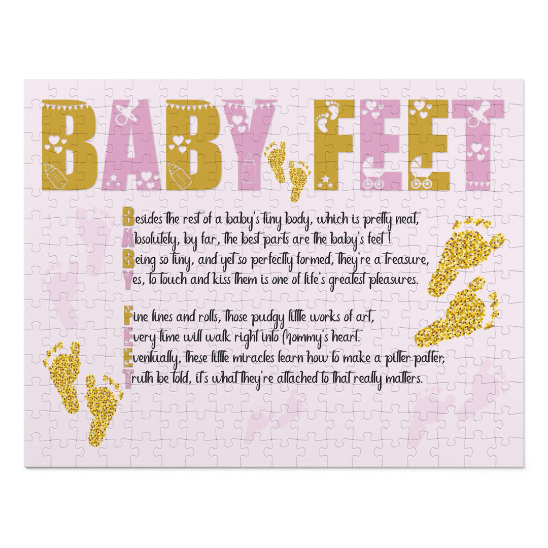 Baby Feet Acrostic Poem Puzzle - Pink and Gold - Tin Box - No Personalization