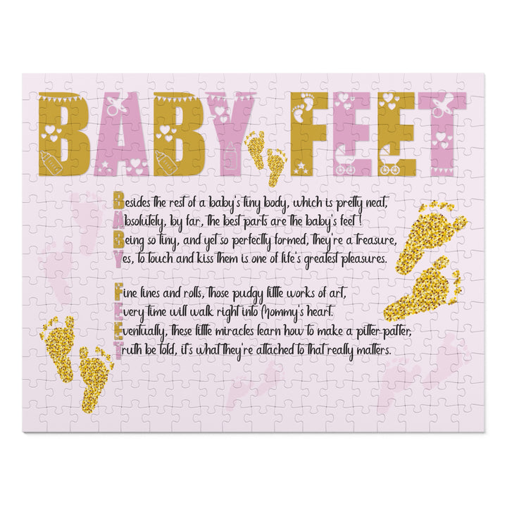Baby Feet Acrostic Poem Puzzle - Pink and Gold - Tin Box - No Personalization