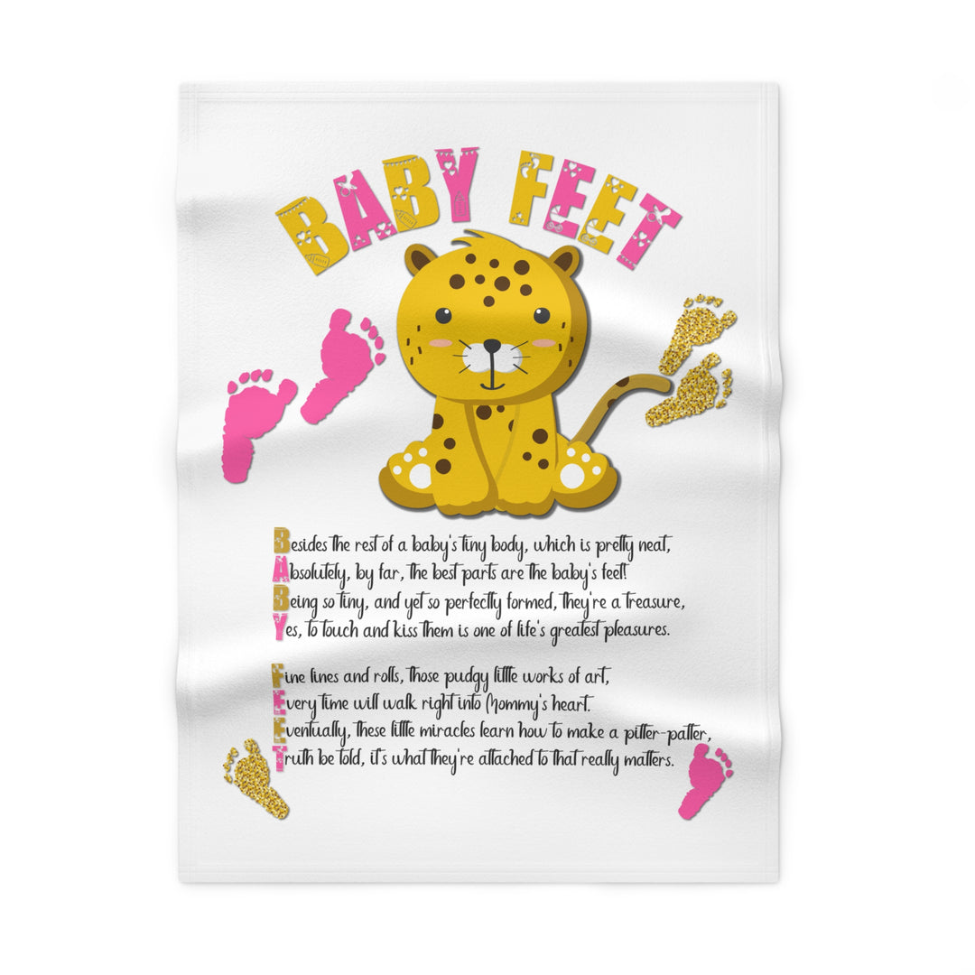 Baby Feet Acrostic Poem Blanket - Pink-Gold-  Baby Leopard